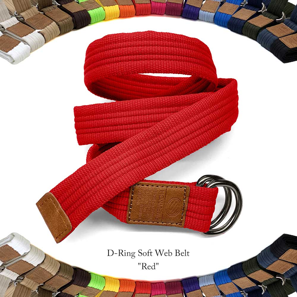【ネコポス対応】 ダブルリング ソフト ウェブ ベルト D-Ring Soft Web Belt - Red ★ メンズ レディース ユニセックス バックル ウェブ ストレッチ フリーサイズ 無地 ウエスト W D リング ベーシック アウトドア キャンバス 通勤 通学 男性 女性 男女兼用 レッド 赤