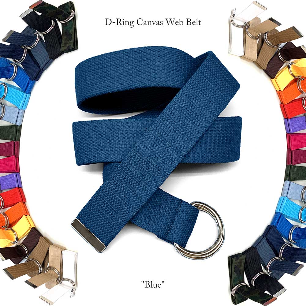 Rakuten - 【ネコポス対応】 ダブルリング キャンバス ウェブ ベルト D-Ring Canvas Web Belt - Blue ★ メンズ レディース ユニセックス バックル ウェブ フリーサイズ 無地 ウエスト W D リング ベーシック アウトドア キャンバス 通勤 通学 男性 女性 男女兼用 ブルー 青