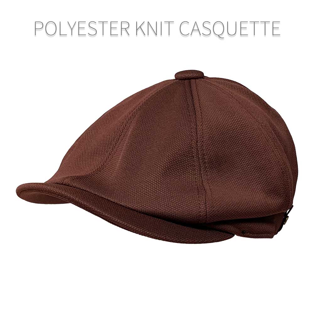 【ネコポス対応】畳める ポリエステル ニット キャスケット - ブラウン Polyester Knit Casquette メンズ レディース ニュースボーイ キャップ ハンチング 帽子 大きい サイズ カーブ 曲がった つば バイザー フリー 無地 ソリッド 日除け 熱中症 対策 屋外 Brown 茶
