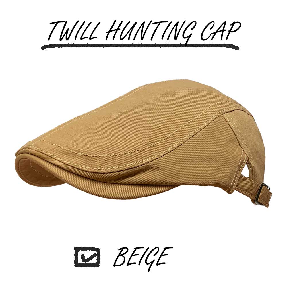 ツイル地 ハンチング キャップ - ベージュ Twill Hunting Cap メンズ レディース 帽子 キャップ カーブ 曲がった つば バイザー フリー 無地 日除け 熱中症 対策 屋外 大きい オールシーズン キャスケット アウトドア キャンプ コットン カーキ 普段 使い