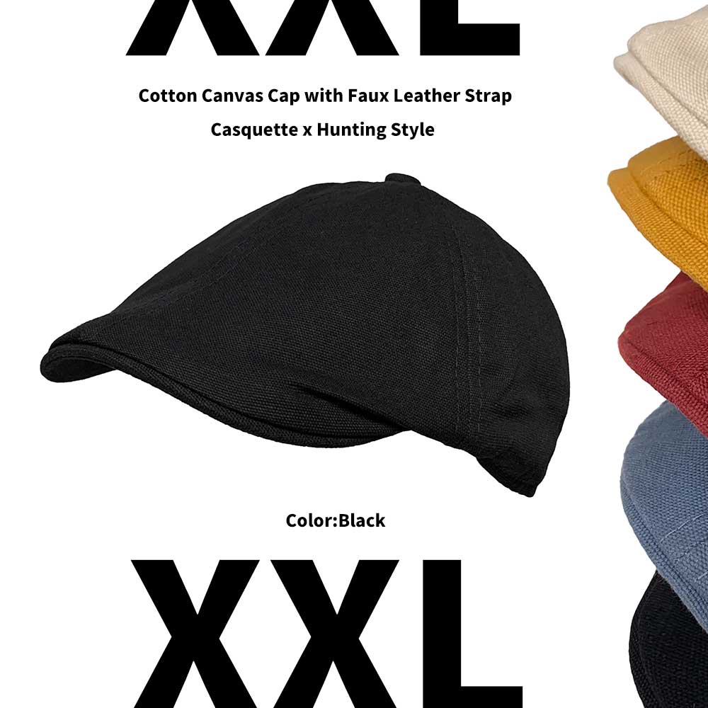 【ネコポス対応】畳める XXL キャンバス コットン キャップ - ブラック Cotton Canvas Cap Casquette Hunting メンズ ニュースボーイ キャスケット ハンチング 帽子 綿 帆布 65cm 大きい ビッグ サイズ カーブ つば バイザー フリー 日除け 熱中症 対策 屋外 カジュアル