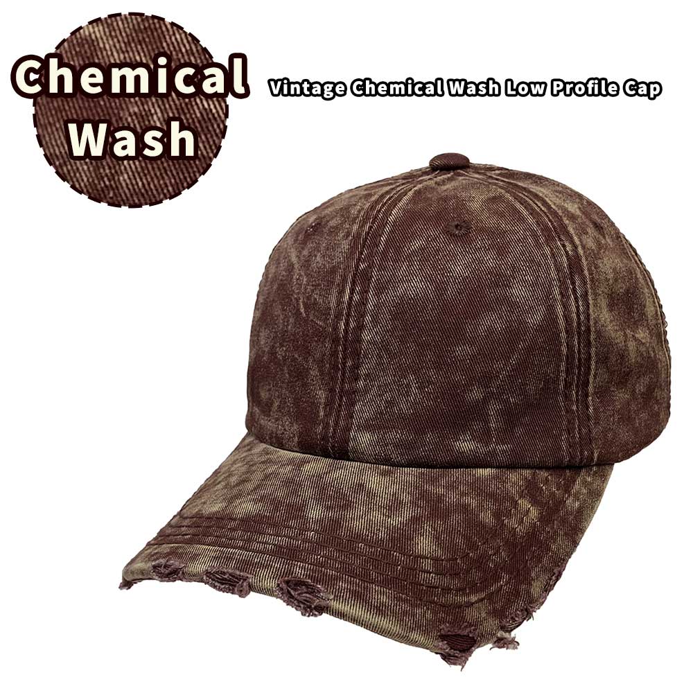Rakuten - 【ネコポス対応】ビンテージ ケミカル ウォッシュ ロープロファイル キャップ - ブラウン Vintage Chemical Wash Low Profile Cap メンズ レディース 帽子 キャップ BB キャップ カーブ 曲がった つば バイザー フリー カーブドバイザー 無地 ソリッド ダメージ加工 茶