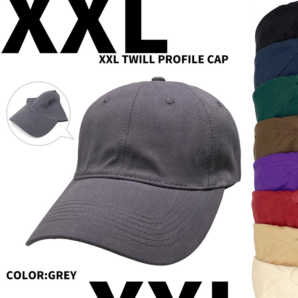 【ネコポス対応】XXL 畳める ツイル生地 プロファイル キャップ - グレー XXL Twill Profile Cap メンズ レディース 帽子 BB 頭周...