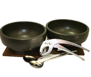 石焼ビビンバ鍋 2個セット 18cm 超耐熱陶器 日本製 美濃焼 スタッキング(積重OK)スプーンヤットコ付き