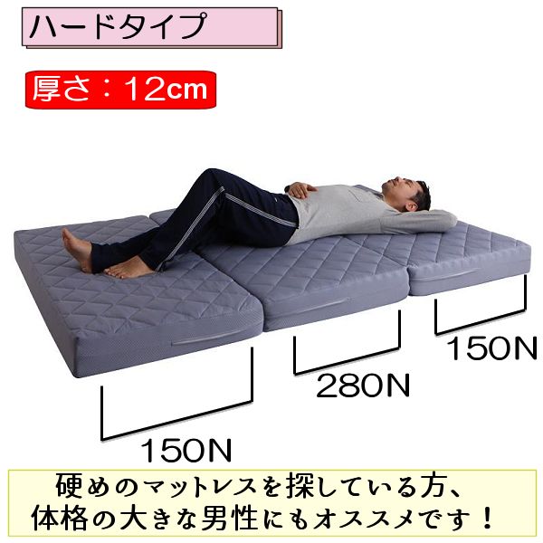 マットレス 高反発 セミダブル 三つ折り 厚さ12cm ハードタイプ 280N 真ん中硬め 硬質プロファイル 3つ折り マットレス ベッドマットレス セミダブルマットレス 高反発ウレタン 折りたたみマットレス ウレタンマットレス 高反発マット マット 布団 敷き布団 敷布団
