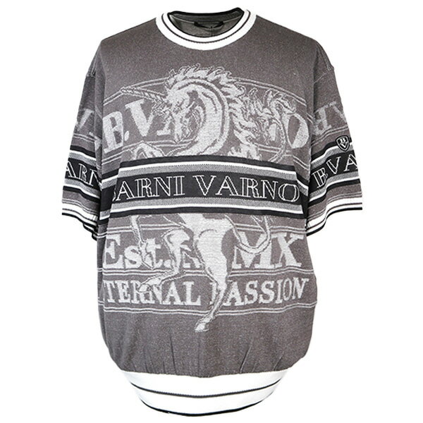 ・30%OFFバーニヴァーノ【LL】半袖セーター2024新作 春夏 メンズ ユニコーン＆ロゴ 丸首（クルーネック）サマーセーター【ギフト包装無料】 BARNI VARNO　日本製 hw5005-09