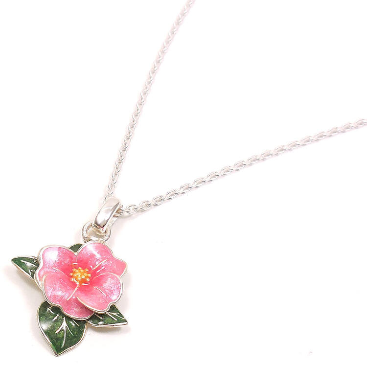 ネックレス ペンダント シルバー925 ツバキ 椿 ピンク エナメル彩色 レディース プレゼント ギフト