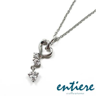 ネックレス レディース シンプル ハート 揺れる ラッキーチャーム キュービックジルコニア entiere アンティエーレ P2385