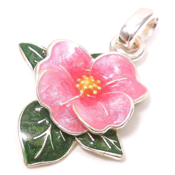 チャーム ペンダントトップ シルバー925 椿 ツバキ ピンク エナメル彩色 イタリア製 サツルノ インポート レディース