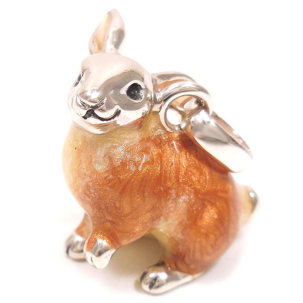 チャーム ペンダントトップ シルバー925 うさぎ ブラウン エナメル彩色 イタリア製 サツルノ インポート レディース