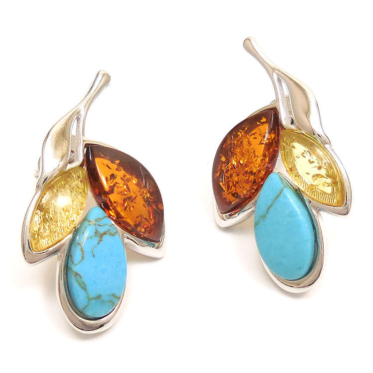 ピアススタッド両耳用琥珀アンバータ...