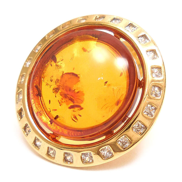 entiere アンティエーレ ピアス 琥珀 アンバー キュービックジルコニア ラウンド シルバー925 18金メッキ レディース