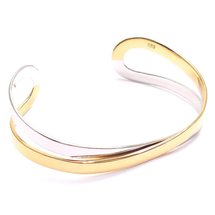 バングル レディース シルバー925 ロジウム・18金メッキ バイカラー クロスデザイン プレゼント ギフト 贈り物