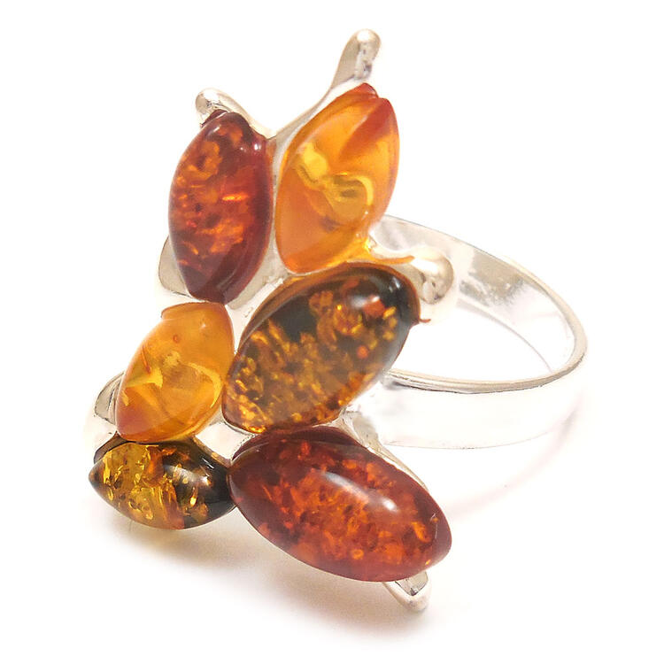 リング 指輪 シルバー925 琥珀 コハク アンバー レディース 枝葉 16号