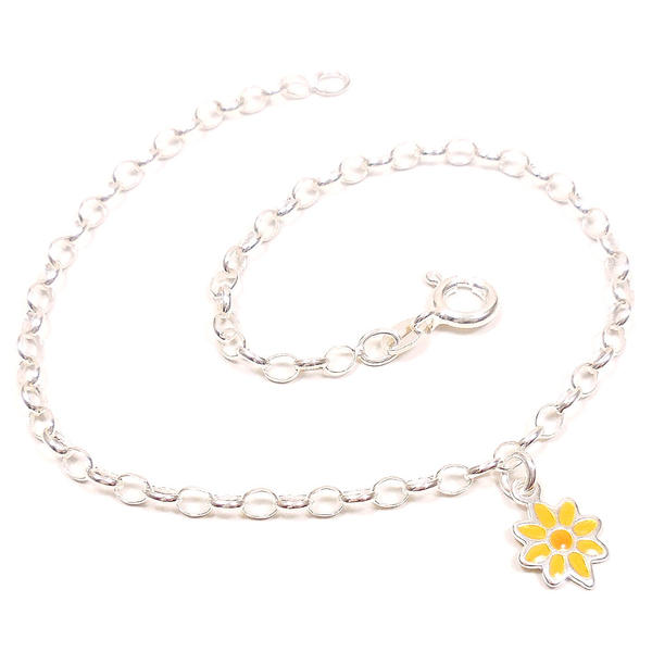 シルバー アンクレット つけっぱなし レディース 花のチャーム付き イエロー イタリア製