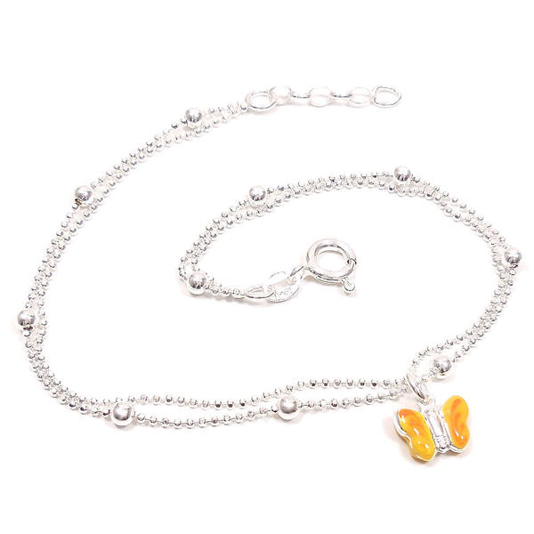 シルバー アンクレット つけっぱなし レディース 蝶のチャーム付き 2連 イエロー イタリア製