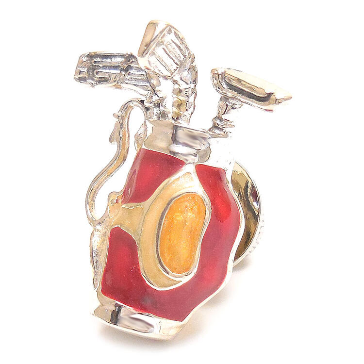 ピンブローチ ラペルピン シルバー925 ゴルフバッグ レッド エナメル彩色 イタリア製 サツルノ インポート メンズ レディース プレゼント ギフト