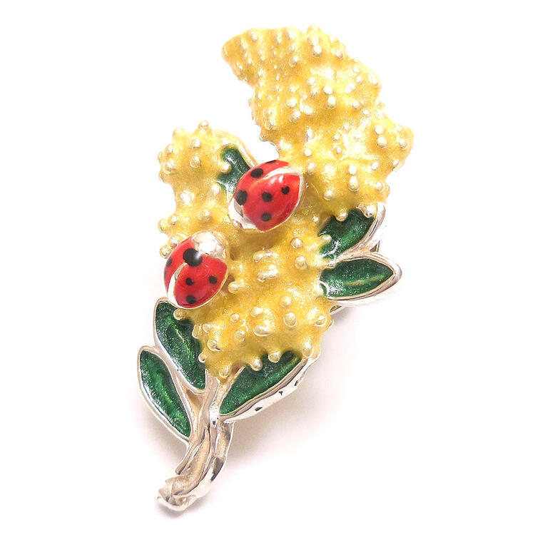 ピンブローチ ラペルピン シルバー925 ミモザ てんとう虫 イタリア製 サツルノ メンズ レディース プレゼント ギフト