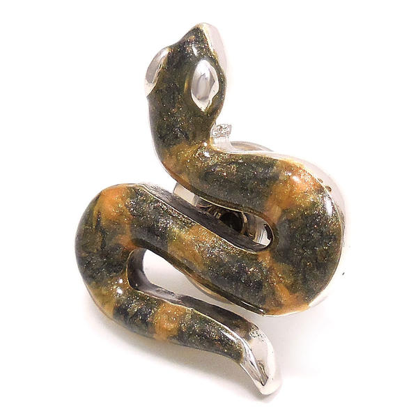 ピンブローチ ラペルピン シルバー925 ヘビ ブラウン エナメル彩色 イタリア製 サツルノ インポート メンズ レディース プレゼント ギフト