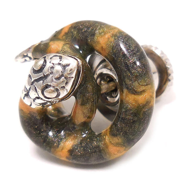 ピンブローチ ラペルピン シルバー925 巻きヘビ ブラウン エナメル彩色 イタリア製 サツルノ インポート メンズ レディース プレゼント ギフト