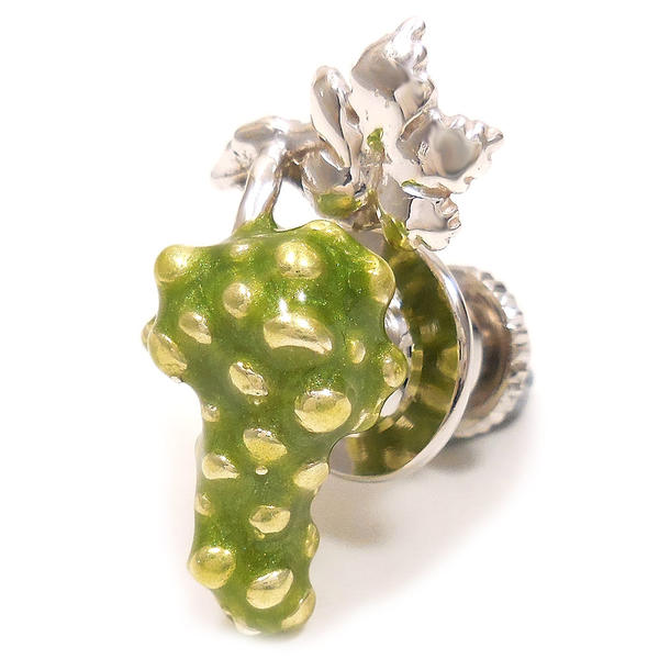 ピンブローチ ラペルピン シルバー925 葡萄 ブドウ グリーン エナメル彩色 イタリア製 サツルノ インポート メンズ レディース プレゼント ギフト