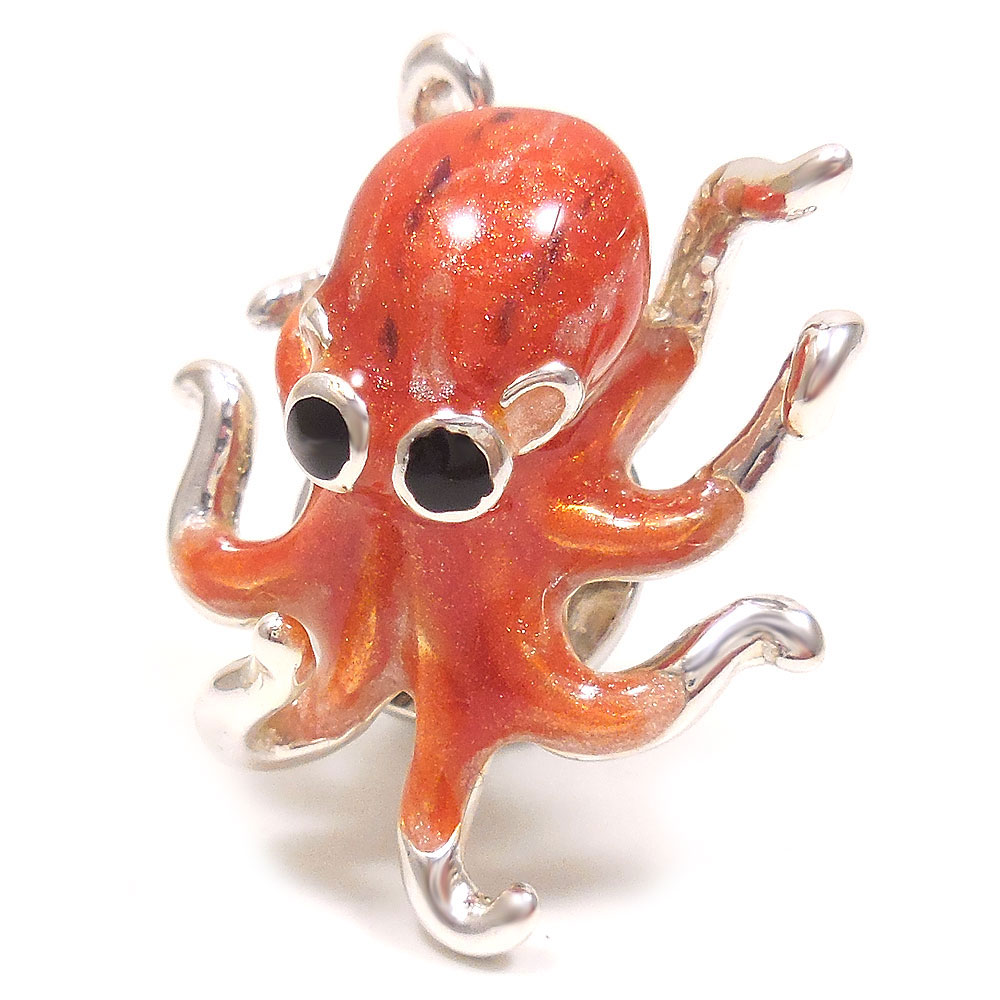 ピンブローチ ラペルピン シルバー925 たこ エナメル彩色 イタリア製 サツルノ インポート メンズ レディース プレゼント ギフト