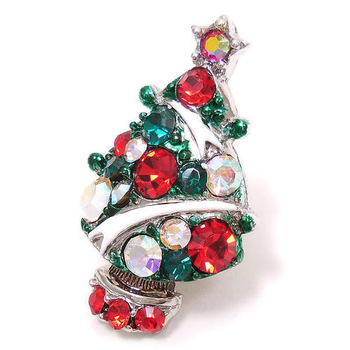 entiere アンティエーレ ピンブローチ ラペルピン クリスマスツリー クリスタルガラス レッド・グリーン・シルバーカラー メンズ レディース