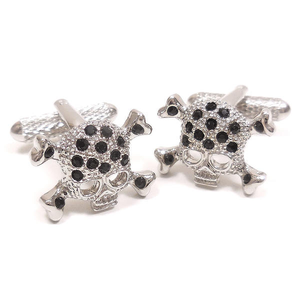 カフスボタン カフリンクス ドクロ クロスボーン クリスタルガラス キラキラ