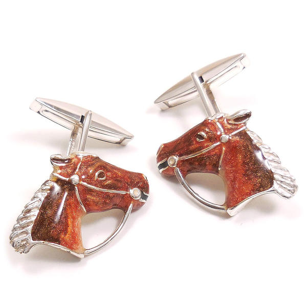 カフスボタン カフリンクス シルバー925 馬 エナメル彩色 イタリア製 サツルノ インポート メンズ ホー..