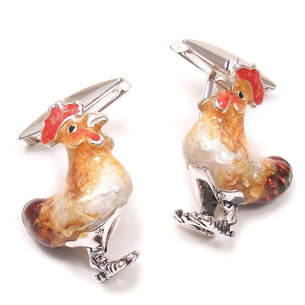 カフスボタン カフリンクス シルバー925 鶏 ニワトリ エナメル彩色 イタリア製 サツルノ インポート メンズ 酉 プレゼント ギフト
