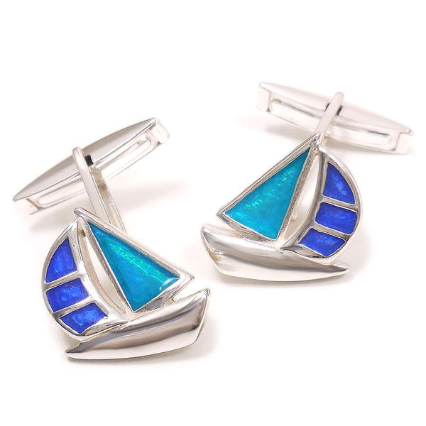 カフスボタン カフリンクス シルバー925 ヨット エナメル彩色 イタリア製 サツルノ インポート メンズ ..