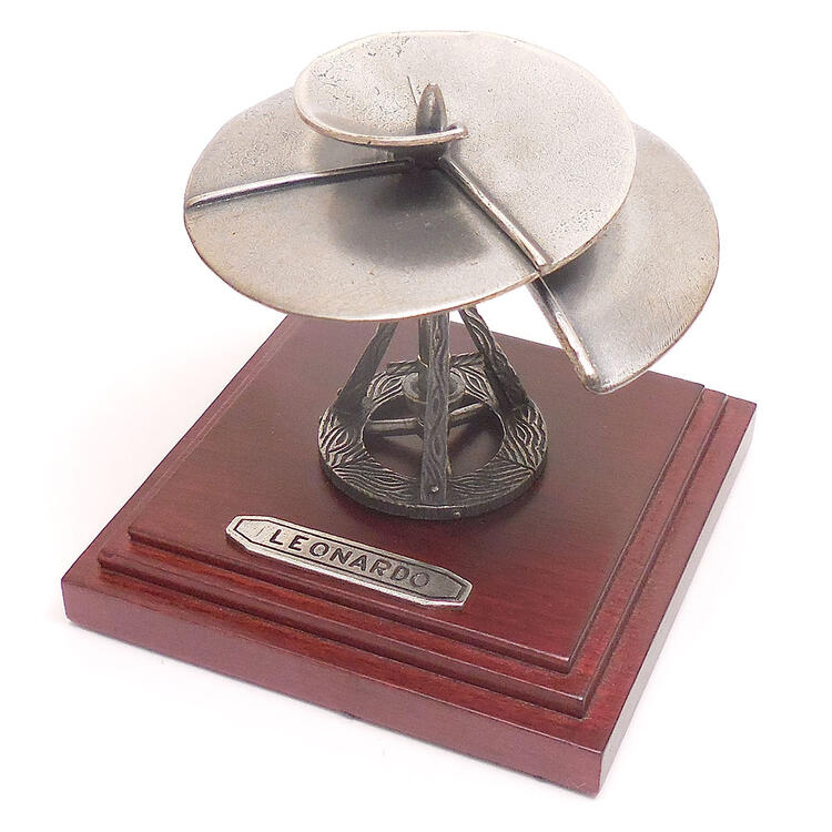 置き物 シルバー925 レオナルド・ダ・ヴィンチ スケッチの銀細工 ヘリコプター エアリアルスクリュー