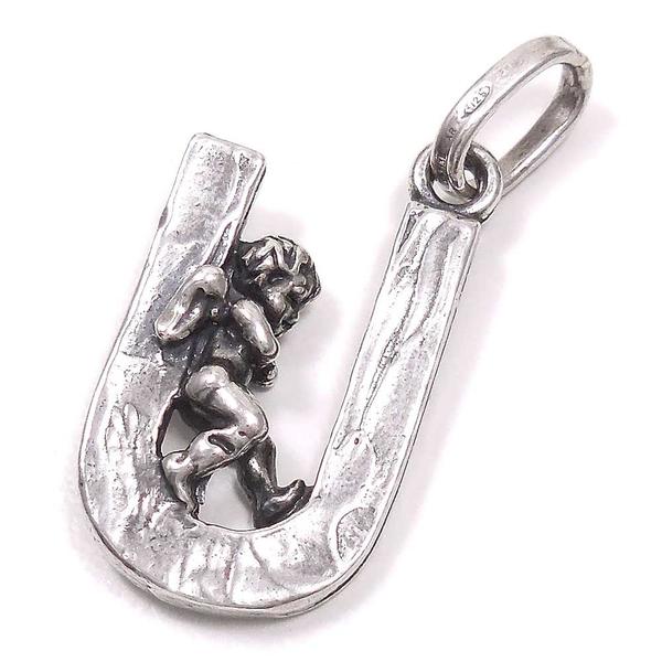 チャーム ペンダントトップ シルバー925 いぶし銀 イニシャル 天使 U イタリア製 GIOVANNI RASPINI ジョバンニ・ラスピーニ インポート レ...