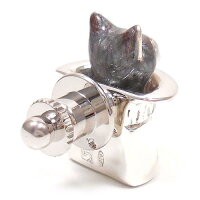 サツルノ:帽子に入った猫のシルバーピンブローチ