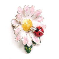 サツルノ:てんとう虫と花のシルバーピンブローチ