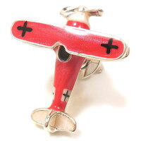 サツルノ:複葉戦闘機のシルバーピンブローチ:レッド