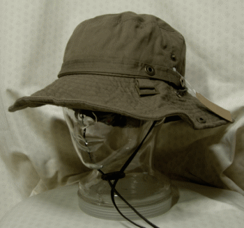 【新入荷】暑い夏は、熱中症、紫外線、UVカット、アウトドア　ハット＜ダークカーキ：かぶり口約59cm＞綿100％洗い加工、無地テンガロン系サファリハット【帽子】【アドベンチャーハット】