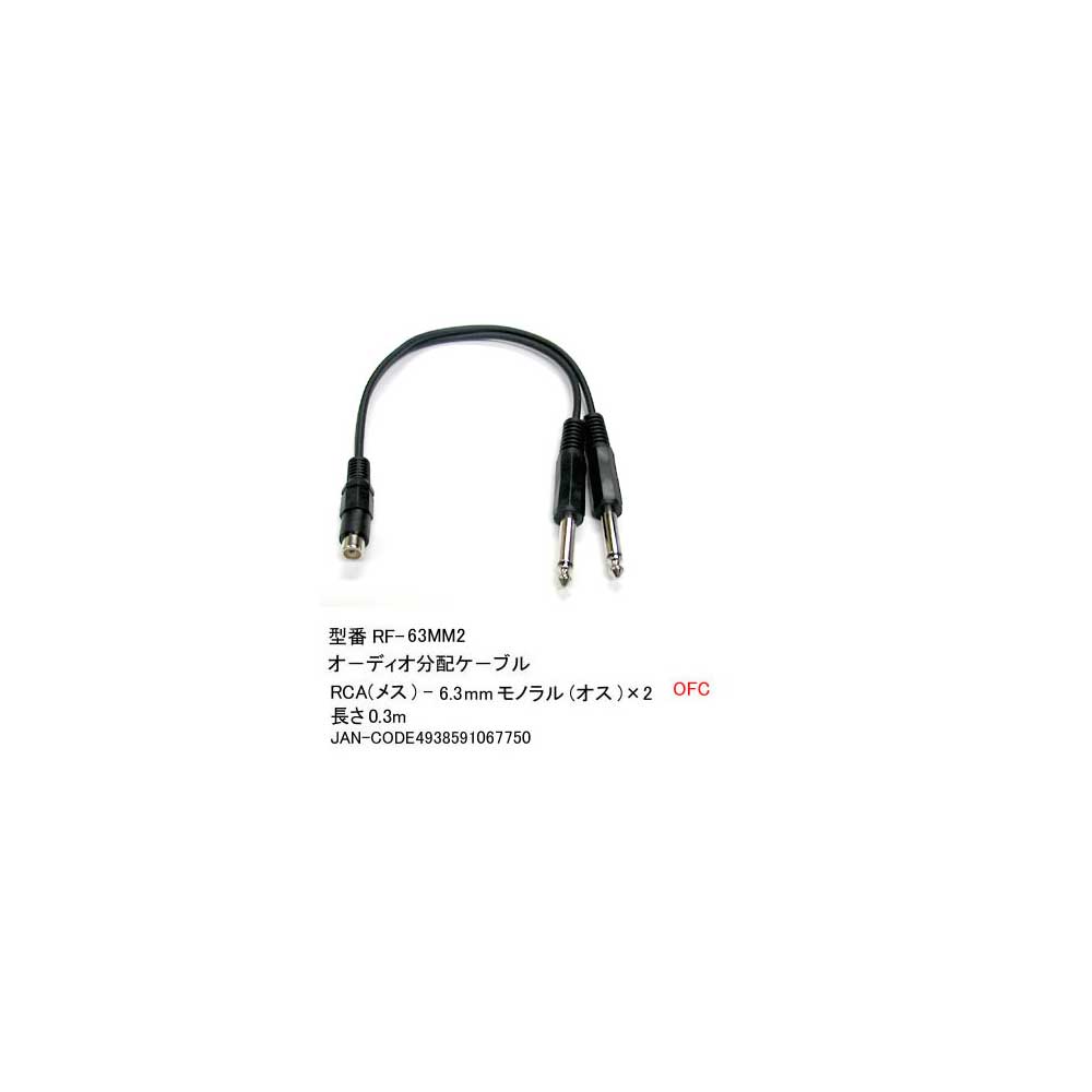 RCA(メス)⇔6.3mmモノラル(オス)x2変換ケーブル/30cm(6C-RF-63MM2)