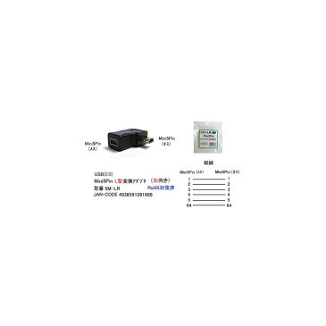 USB2.0-L型変換アダプタ(MiniB/5Pin/オス⇔メス)(UA-5M-LR)