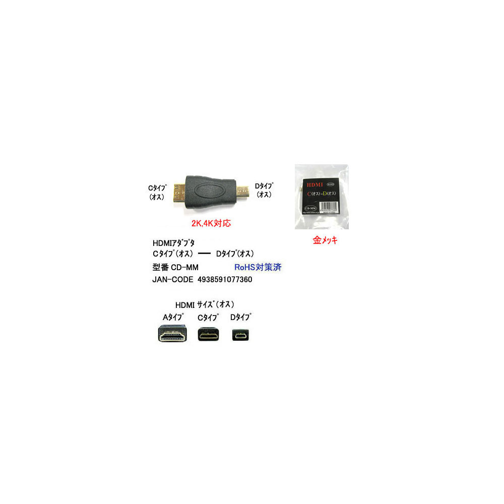 HDMI(Cタイプオス)→HDMI(Dタイプ：オス)変換アダプタ(DA-CD-MM)