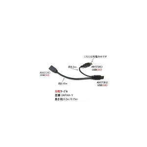 USB3.0分配ケーブル(タイプA/オス)→(タイプA/メス)+タイプA(オス/充電専用)/20cm+15cm(UC-3AFAA-Y)