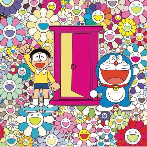 【新品/あす楽】村上隆ポスター　ED1000 「どこでもドア」でお花畑にやって来た！ドラえもん 藤子・F・不二雄/Doraemon/murakamitakashi kaikaikiki poster現代アート