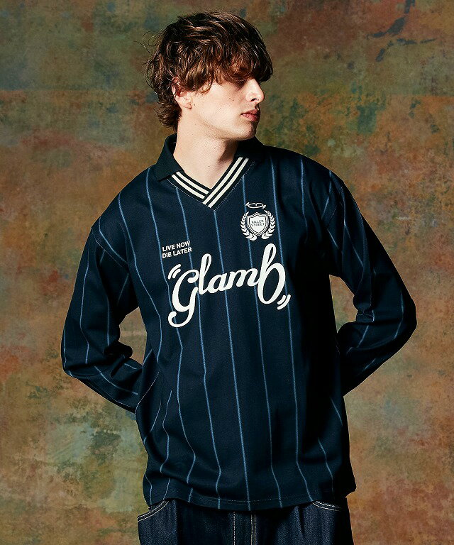 glamb 2024 Winter collection 先行予約商品【Stripe Football Cutsew / ストライプフットボールカットソー】2024年8月26日(月曜日)(PM20時締切)2024年12月中旬頃入荷予定。 ストライプ サッカーユニフォーム 秋物 冬物 春物のサムネイル