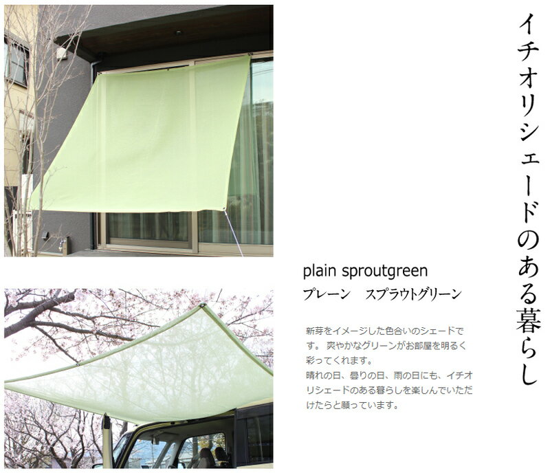 日よけ 日除け シェード オーニング スクリーン すだれ 窓 おしゃれ 高級 上質 ichiori shade プレーン スプラウトグリーン 約195×200cm 取付金具・ロープ付き 折り畳み 折りたたみ 暑さ対策 紫外線対策 3