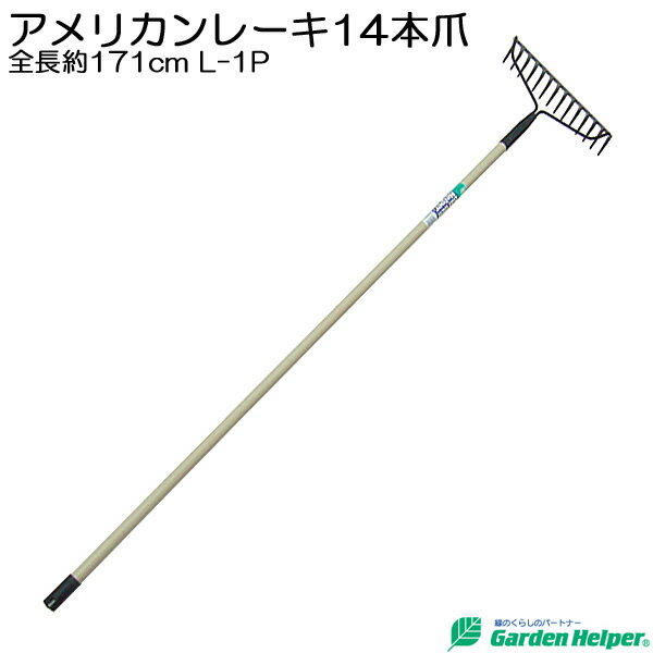 レーキ パイプ 長柄 スチール アメリカンレーキ14本爪 全長約171cm Garden Helper ガーデンヘルパー L-1P 畑の地ならし グラウンドやゴルフ場の整備に