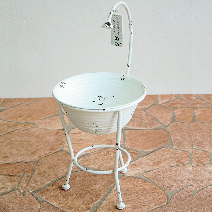 プランタースタンド プランター 植木鉢 おしゃれ アンティーク シャワーバケットホワイト 直径250×奥行250×高さ530 アイアン プランターカバー 底穴あ...