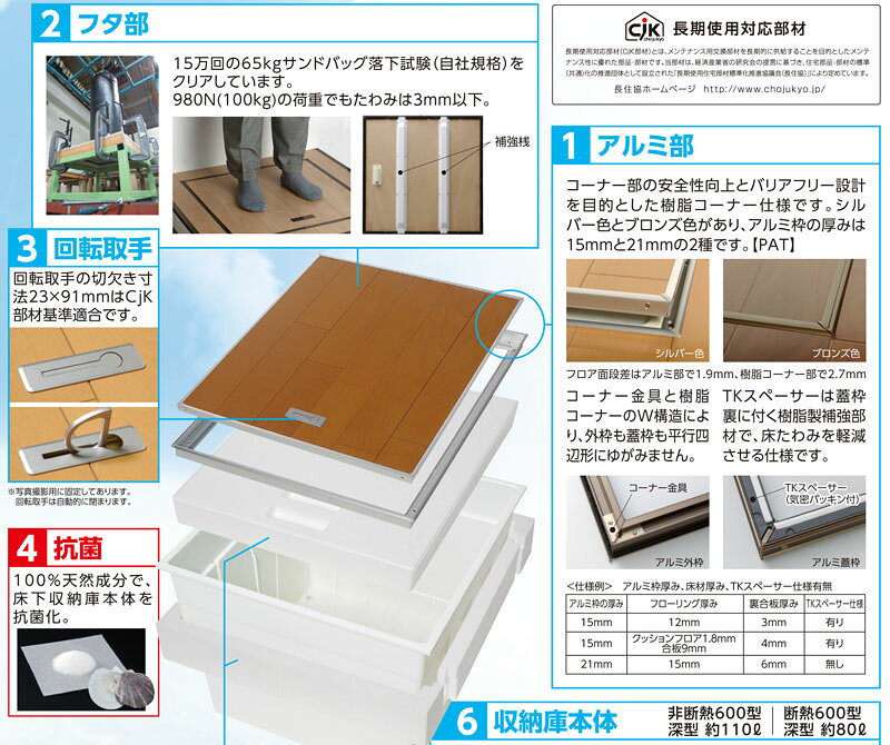 床下収納庫 点検口 断熱床下収納庫 600型 6DADSJ 浅型 断熱 YPC アルミ シルバー 開口寸法 606mm 1台単位 仕上厚15mm 木下地 代金引換不可 回転取手1個 補強桟2本 中蓋断熱材1個 補助根太断熱材1セット 仕切り板1枚 D固定具1セット 住宅 室内 建築金物 内装建材 金物 [2]