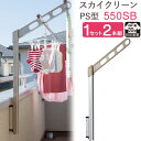 物干し 屋外 ベランダ 壁 壁掛け 物干し竿受け 物干し金物 物干金物 スカイクリーン 腰壁用 ポール上下タイプ 収納型 PS型-55cm SBアーム ライトブ...