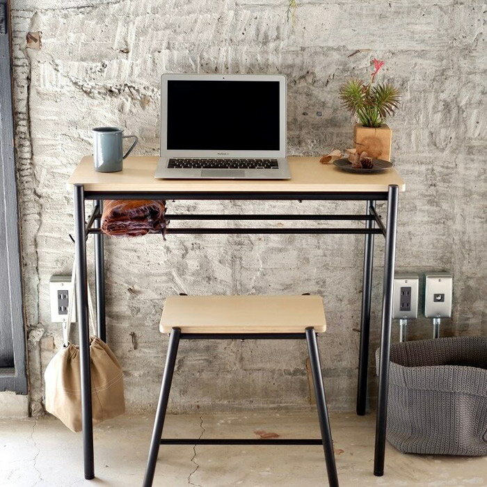 デスク パソコンデスク 学習机 PCデスク おしゃれ アイアン レッグ スリムデスク COLLEND コレンド 約幅818×奥行403×高さ750mm 天然木化粧合板 1台単位 組立式 ラック付きデスク 棚付き フック付き サイドボード 作業台 テーブル カフェテーブル【代金引換不可】 [2]