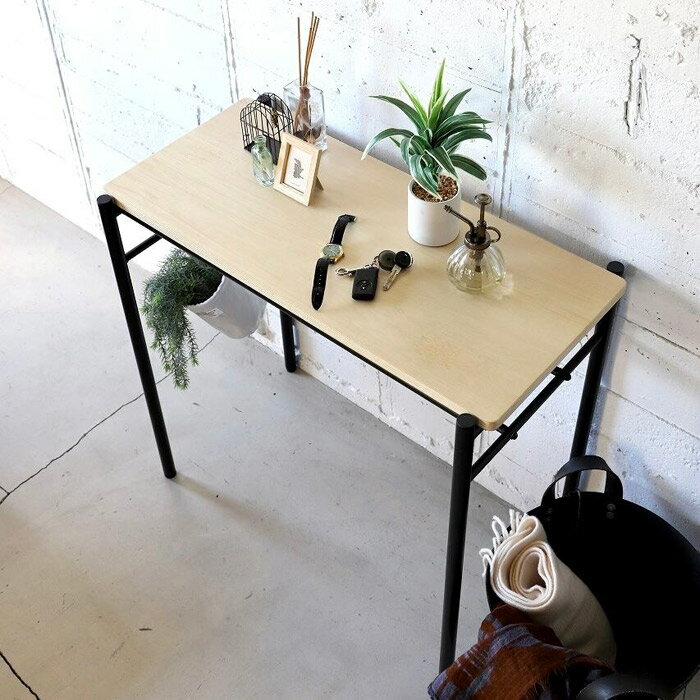 デスク パソコンデスク 学習机 PCデスク おしゃれ アイアン レッグ スリムデスク COLLEND コレンド 約幅818×奥行403×高さ750mm 天然木化粧合板 1台単位 組立式 ラック付きデスク 棚付き フック付き サイドボード 作業台 テーブル カフェテーブル【代金引換不可】 [3]